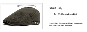Detail of adjustable metal buckle and breathable side holes on cotton newsboy cap