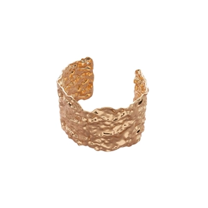 Minimalist gold-plated open cuff bracelet with irregular hammered metal texture