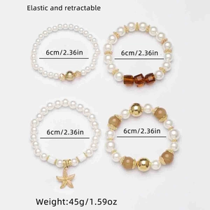 Bohemian starfish pearl beaded bracelet set with elastic retractable stretch band