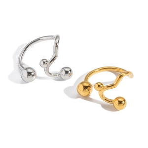 Bague ouverte minimaliste irrégulière en acier inoxydable plaqué or 18K avec perle d'or
