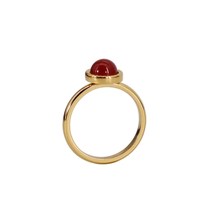 Minimalist 18K gold plated titanium steel ring featuring a round red agate gemstone