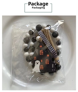 Set ghirlanda di perline in legno Halloween con ciondolo casa stregata in busta