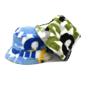 Chapeau Bob En Fausse Fourrure De Lapin Peluche Hiver Chaud Imprimé Lettres Camouflage Large Bord Chapeau De Bassin Extérieur Pour Femmes Hommes