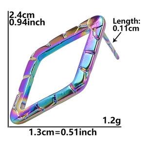 Detail view of 304 stainless steel geometric rainbow rhombus earring with dimensions
