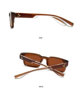 Detail view of tortoiseshell acetate sunglasses with three gold star-shaped rivets