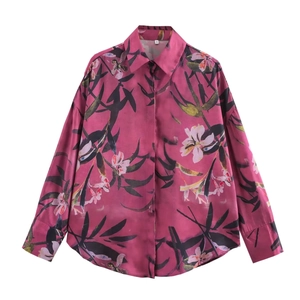 Donna Blusa Camicia Poliestere Satin Stampa Floreale Manica Lunga Revers Casual Elegante Ufficio Moda