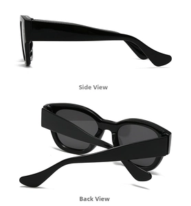 Detail view of oval marble pattern sunglasses showing side profile and back frame design