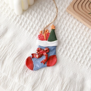 Christmas stocking resin ornament with red bow and gift box for holiday tree decoration