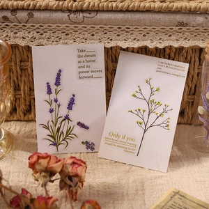 Vintage floral PET stickers featuring lavender and quotes for scrapbooking decoration