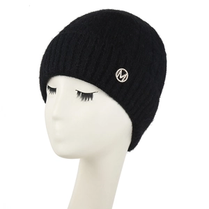 Bonnet En Maille Pour Femme Doublure Polaire Hiver Chaud Torsades Avec Badge Lettre M Strass Acrylique