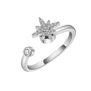 Adjustable S925 sterling silver spinning ring featuring zircon star and round stone