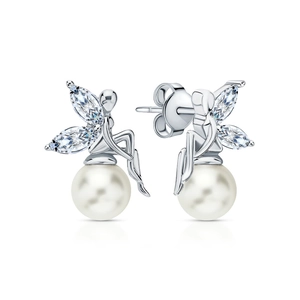 Fairy Artificial Pearl Stud Earrings With 925 Sterling Silver Earring Post Zircon Inlaid Elegant Fairy Tale Style For Women