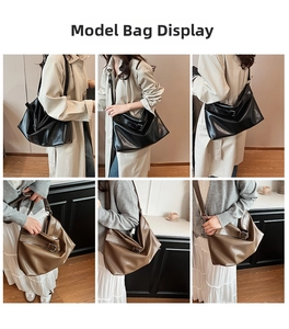 Vues détaillées du grand sac fourre-tout souple en couleurs noir et marron café