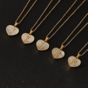 Heart Initial Necklace 18K Gold Plated Stainless Steel Shell Mother Of Artificial Pearl Alphabet Pendant Fashion Jewelry For Women