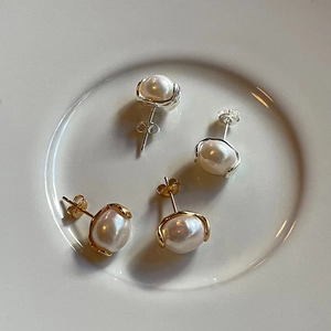 Elegant Artificial Pearl Stud Earrings With 925 Sterling Silver Earring Post Minimalist Round Jewelry For Women Girls