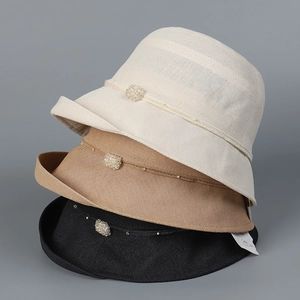 Three colors of breathable Japanese paper woven sun hats with elegant pearl accents