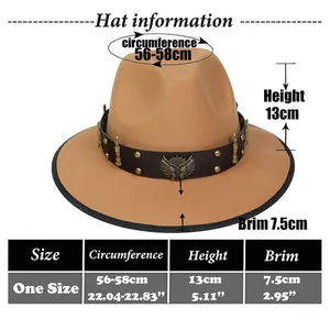 Size guide for western felt hat with 56-58cm circumference and 7.5cm wide brim