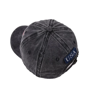 Detailed back view of vintage washed baseball cap featuring USA embroidery patch