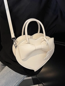 Sac à main cœur blanc crème à la mode avec nœud 3D et pendentif cœur en argent poli