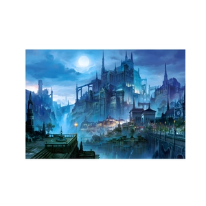 Fantasy castle city puzzle 1000 pieces with majestic moon and cliff landscape