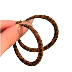 Chic leopard print plush hoop earrings with square hollow design for women