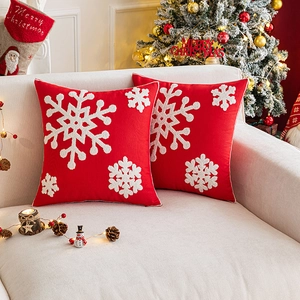 Snowflake Embroidered Throw Pillow Cover Christmas Winter Decorative Cushion Case Tufted 3D Design Hidden Zipper Sofa Bed