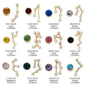 Asymmetric 12 Zodiac Constellation Stud Earrings With 925 Sterling Silver Earring Post Copper Zircon For Women Jewelry