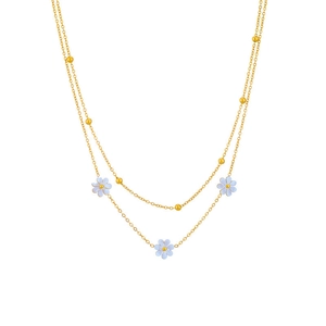 Layered Daisy Flower Pendant Necklace Titanium Stainless Steel White Shell Gold Tone Elegant Clavicle Chain Jewelry For Women