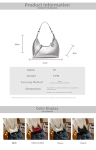 Detailed size chart and multi-color options for the stylish PU leather hobo bag