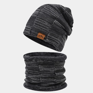Winter Beanie Hat And Scarf Set Knitted Thermal Fleece Lined Mixed Color Outdoor Windproof Neck Warmer For Men Women