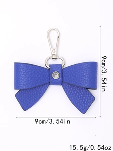Blue leather bow keychain dimensions 9cm by 3.54in and weight 15.5g detail view