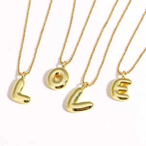 Gold plated 26 letter bubble pendant necklace with ball chain forming word LOVE