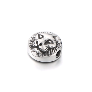 Stainless steel lion head spacer bead for DIY jewelry making on white background