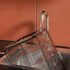 Washable transparent food cover showing easy cleaning process under running water