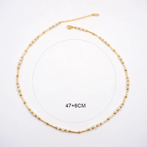 French vintage long pearl sweater necklace with gold beads and 47+6CM chain extension