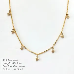 14K gold plated stainless steel star pendant necklace with cubic zirconia details