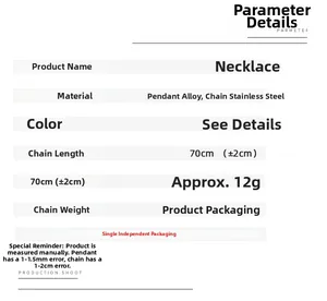 Detailed specification list for colorful fishtail necklace with 70cm stainless steel chain