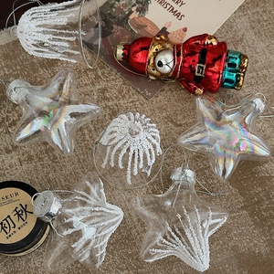 Exquisite Christmas glass ornament set with iridescent stars and santa bear decorations