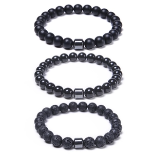 Natural Stone Beaded Bracelet Lava Rock Tiger Eye Obsidian Hematite For Men Women Unisex Elastic Cord Handmade Jewelry Gift