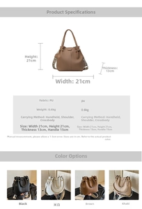 Detail chart of vintage PU bucket bag showing product dimensions and weight specifications