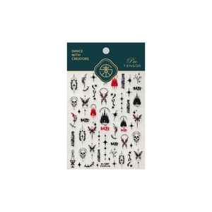 Dark Gothic nail art stickers featuring red butterflies, skulls, and castles on card