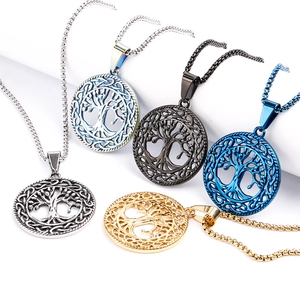 Tree Of Life Pendant Necklace Stainless Steel Hollow Round Celtic Knot Wishing Tree Jewelry For Women Men