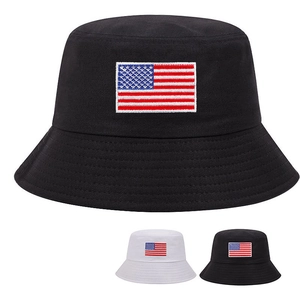US Flag Embroidery Bucket Hat Cotton Twill Sun Protection Outdoor Fashion Sun Hat For Men Women