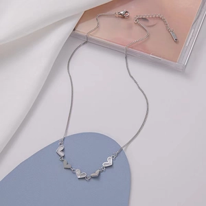 Silver heart pendant necklace with shell inlay and delicate titanium steel chain