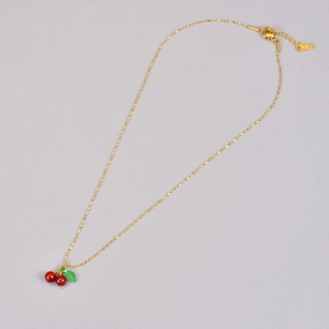 Handmade 18K gold plated stainless steel necklace with red carnelian cherry pendant