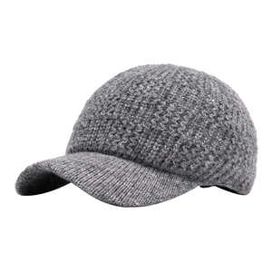 Women's warm grey knitted baseball cap in chunky wool blend for autumn and winter seasons