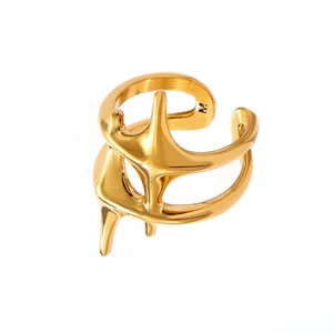 Modern 18k gold plated stainless steel open ring with irregular starburst design