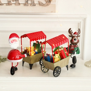 Décorations De Bureau De Noël En Fer Art LED Lumineux Père Noël Renne Traîneau Train Vintage Maison Décor Cadeau