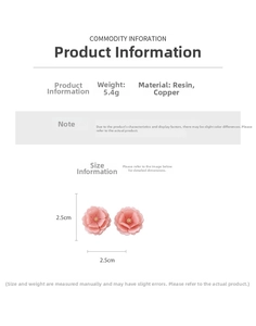 Size chart showing dimensions 2.5cm by 2.5cm and 5.4g weight for resin flower earrings