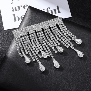 Rhinestone Tassel Hair Clip Long Hanging Teardrop Crystal Alloy Duckbill Hairpin Elegant Sparkling Accessories For Women